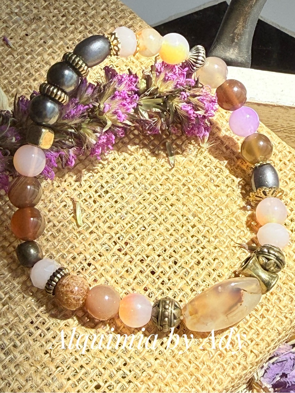 Pink and Gold Beaded Gemstone Bracelet